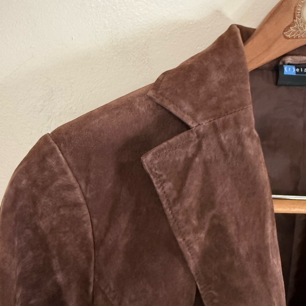 Relativity Single Button Brown Suede Lined Jacket… - image 4